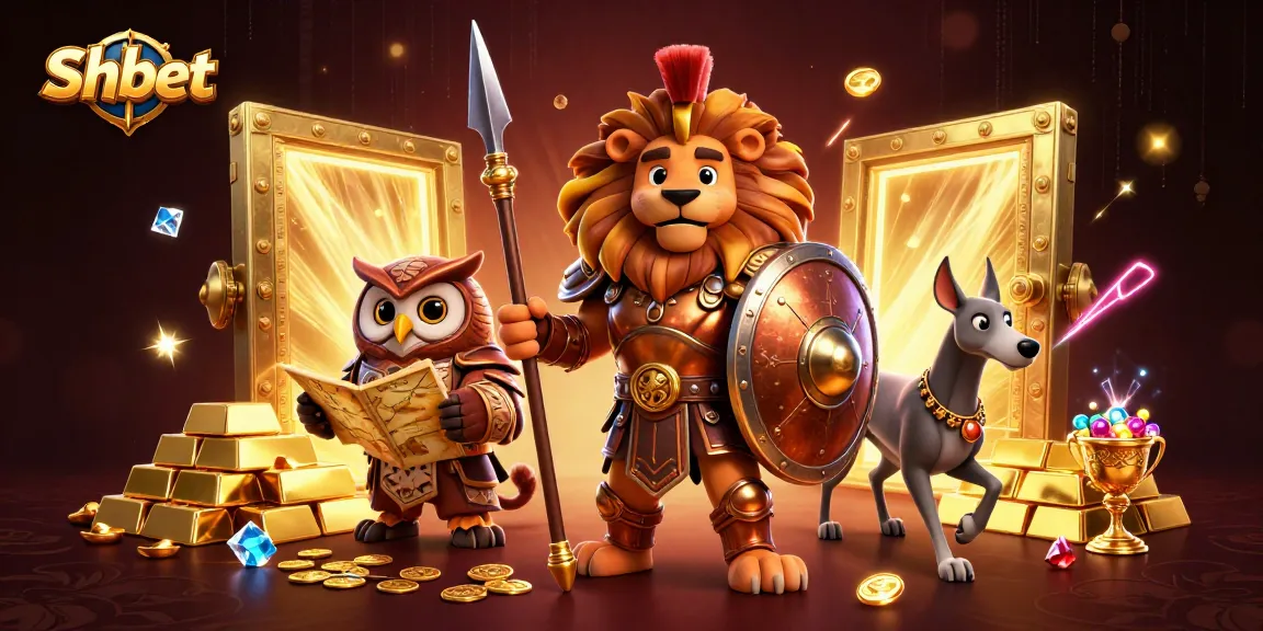 Engage with Shbet's thrilling 3D casino illustration featuring heroic characters and a wealth of treasures.