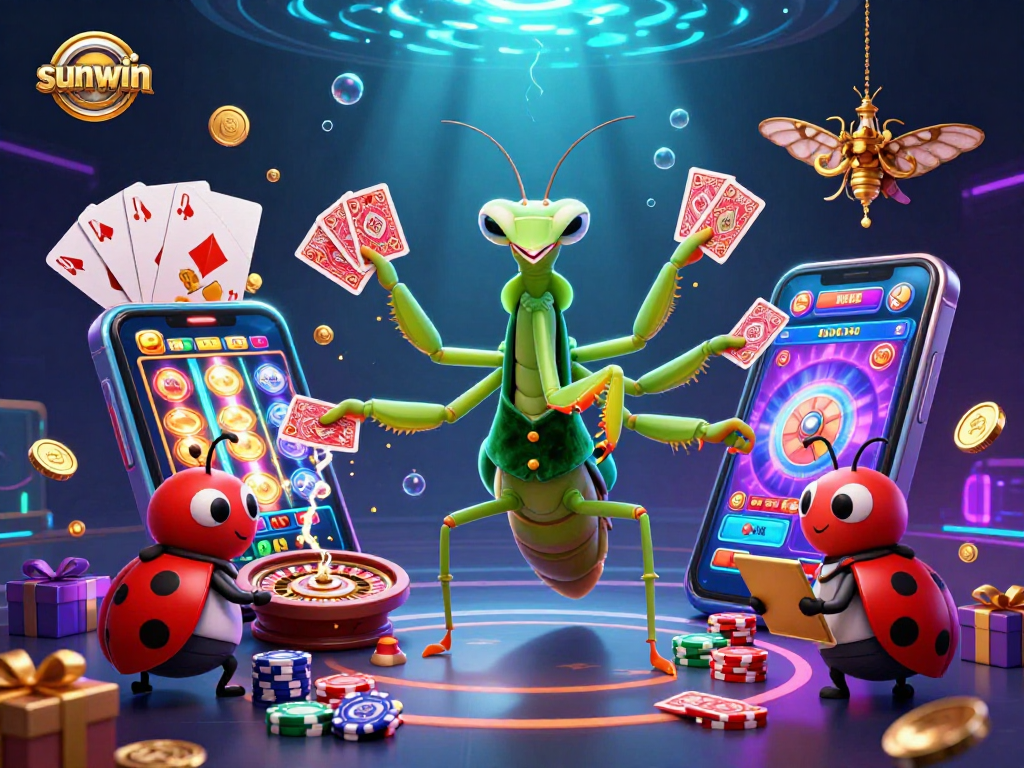Experience the excitement at sunwin with vibrant 3D casino characters amidst dynamic gaming elements.