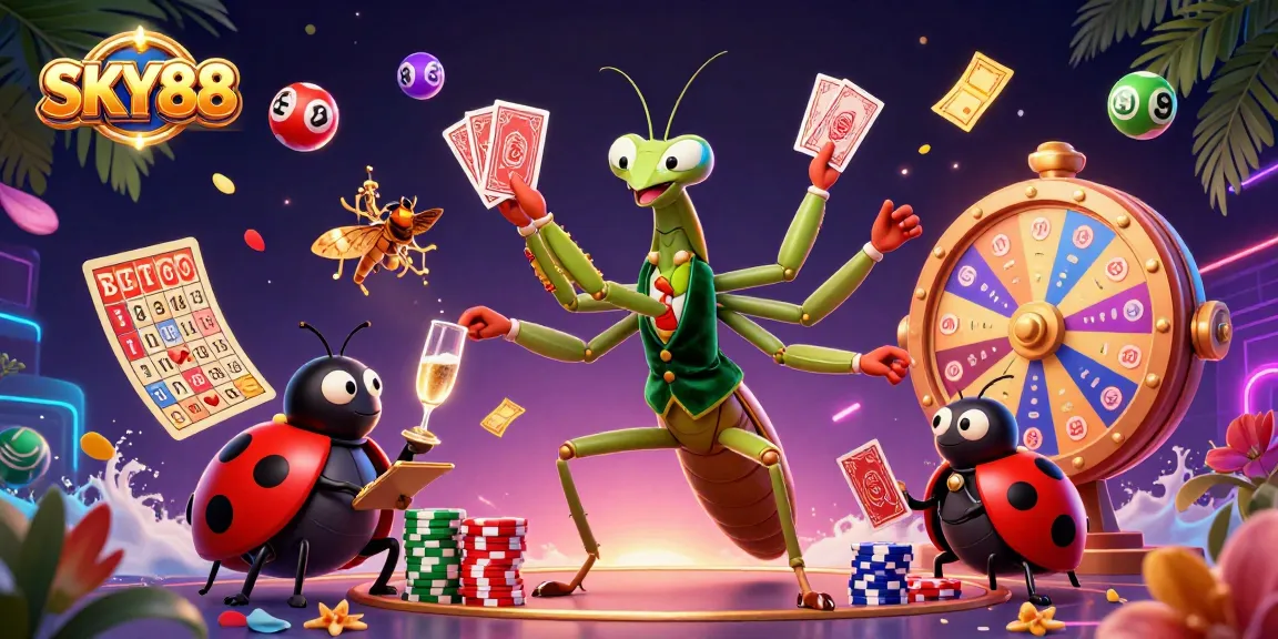 Engage with SKY88 in this vibrant casino scene showcasing thrilling gameplay with bright colors and dynamic elements.
