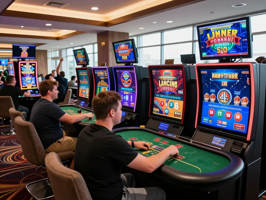 Players at 23win engaging in various exciting casino games, highlighting vibrant atmosphere and modern design.