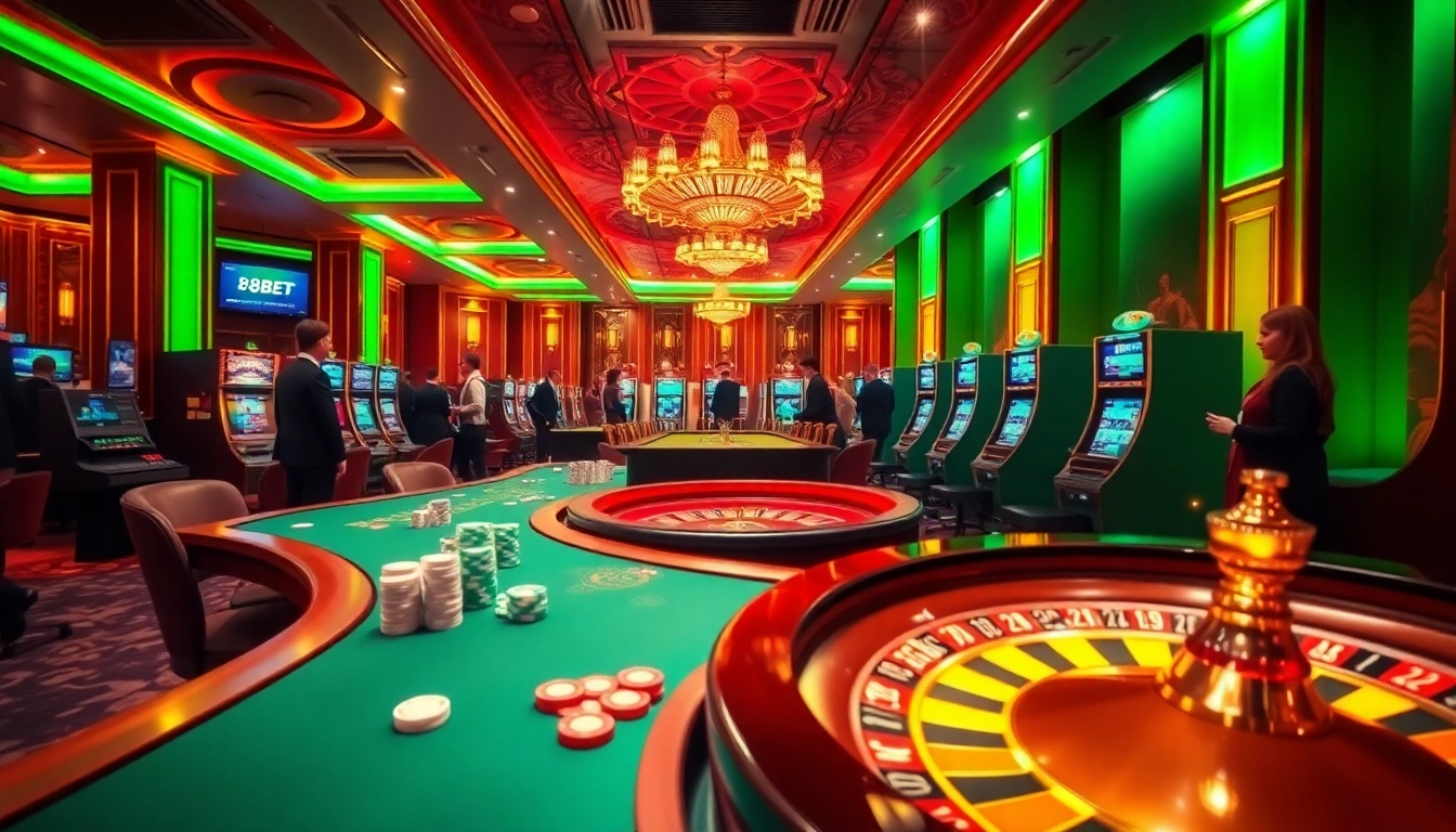 Experience the excitement of F8BET trang chủ at a vibrant casino scene with thrilling games and lively atmosphere.