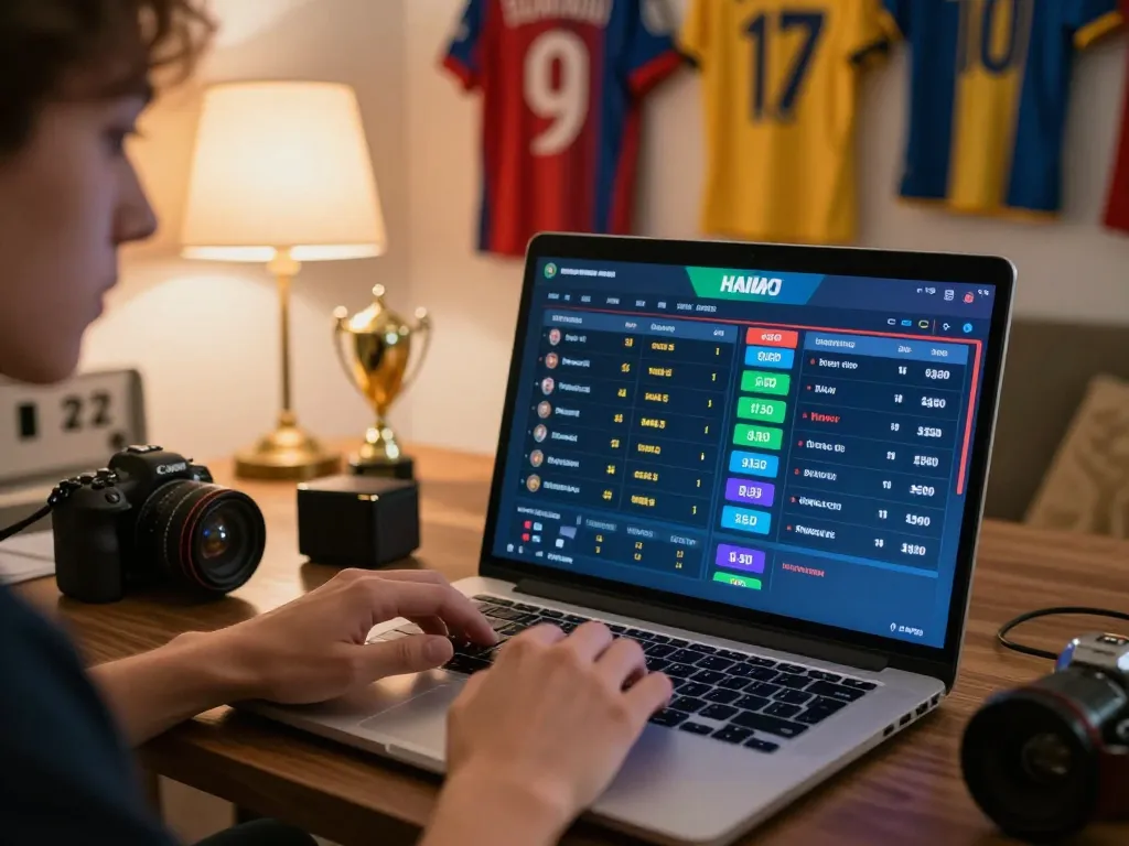 Person engaging in online betting on 888top shop, checking live sports odds with excitement