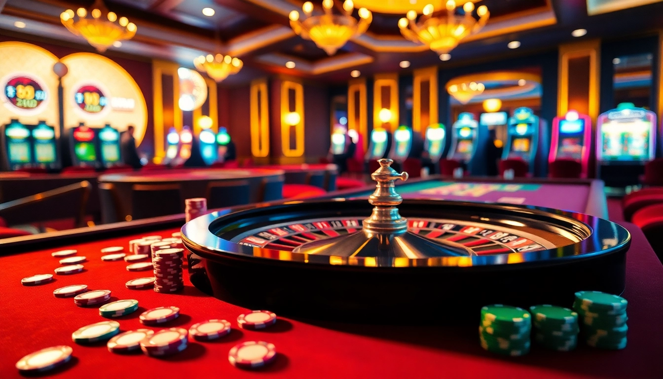 Players enjoying a thrilling game at mb66-t.com casino table with vibrant poker chips.