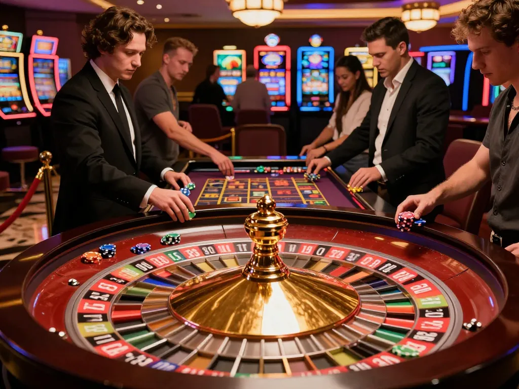 Engaging roulette gameplay at 33win33win casino, showcasing players placing bets amid vibrant surroundings.