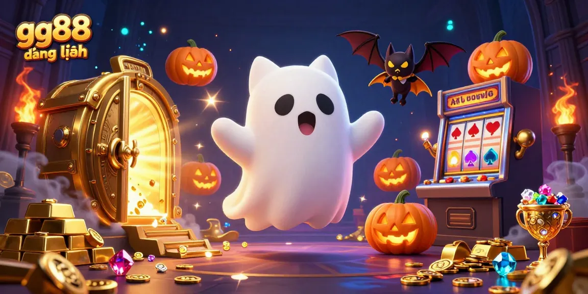 Win big with gg88 đăng nhập in this vibrant haunted casino scene filled with treasure and excitement.