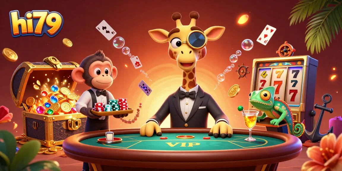 Experience thrilling gaming action at hi79 with high-roller giraffe and vibrant casino elements.