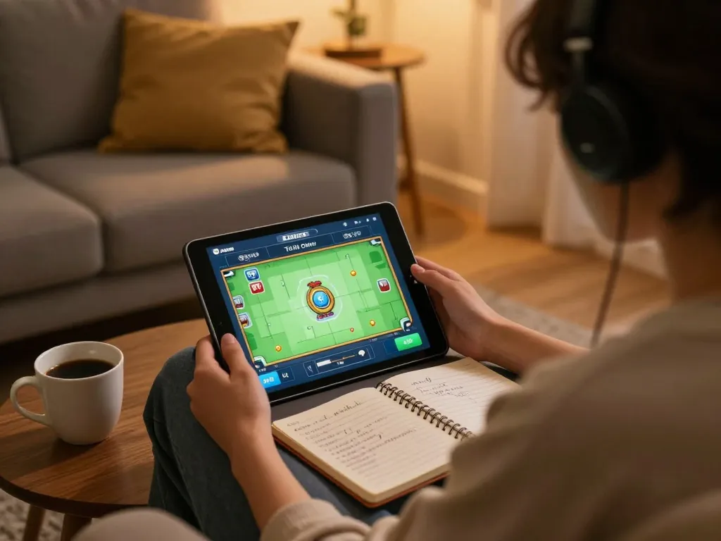 Tai Xiu Online gameplay on tablet while enjoying a relaxing home atmosphere.