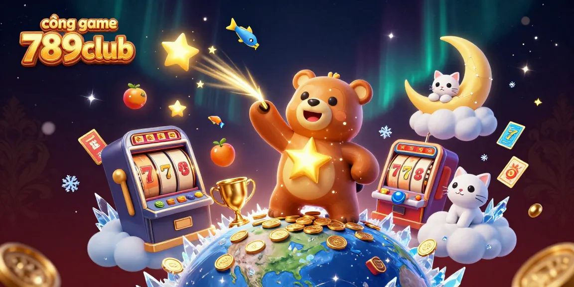 Engage with the cổng game 789club through a vibrant casino-themed illustration featuring a dynamic slot machine.