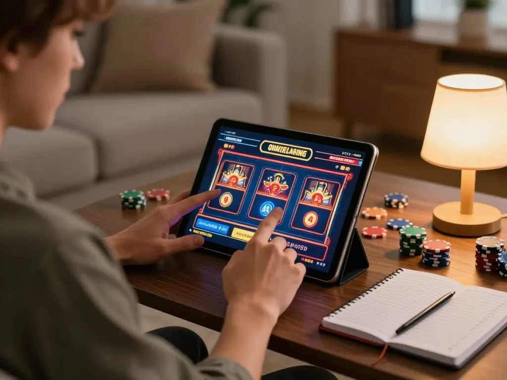 Engaging gameplay experience at home with vegas88 slot game on tablet and strategic notes