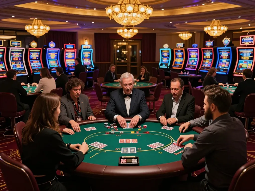 Players enjoying a dynamic poker game at 81ff casino floor with vibrant lighting and luxurious atmosphere.