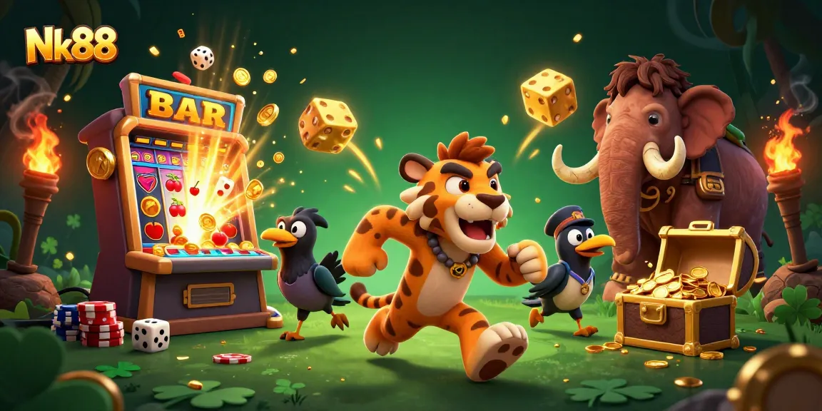 Experience Nk88’s thrilling casino excitement with vibrant 3D elements and dynamic characters.