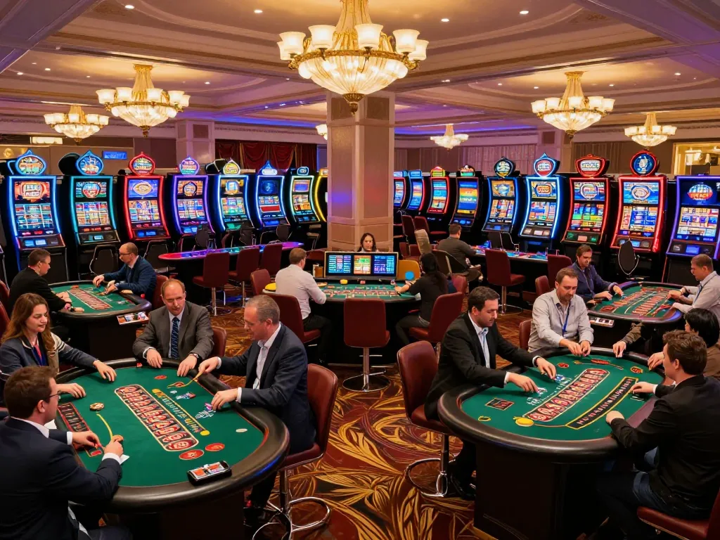 Players enjoying a thrilling gambling experience at TR88SEO's vibrant casino floor