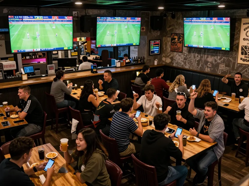 Socolive sports fans cheering while engaging with live football matches and betting apps
