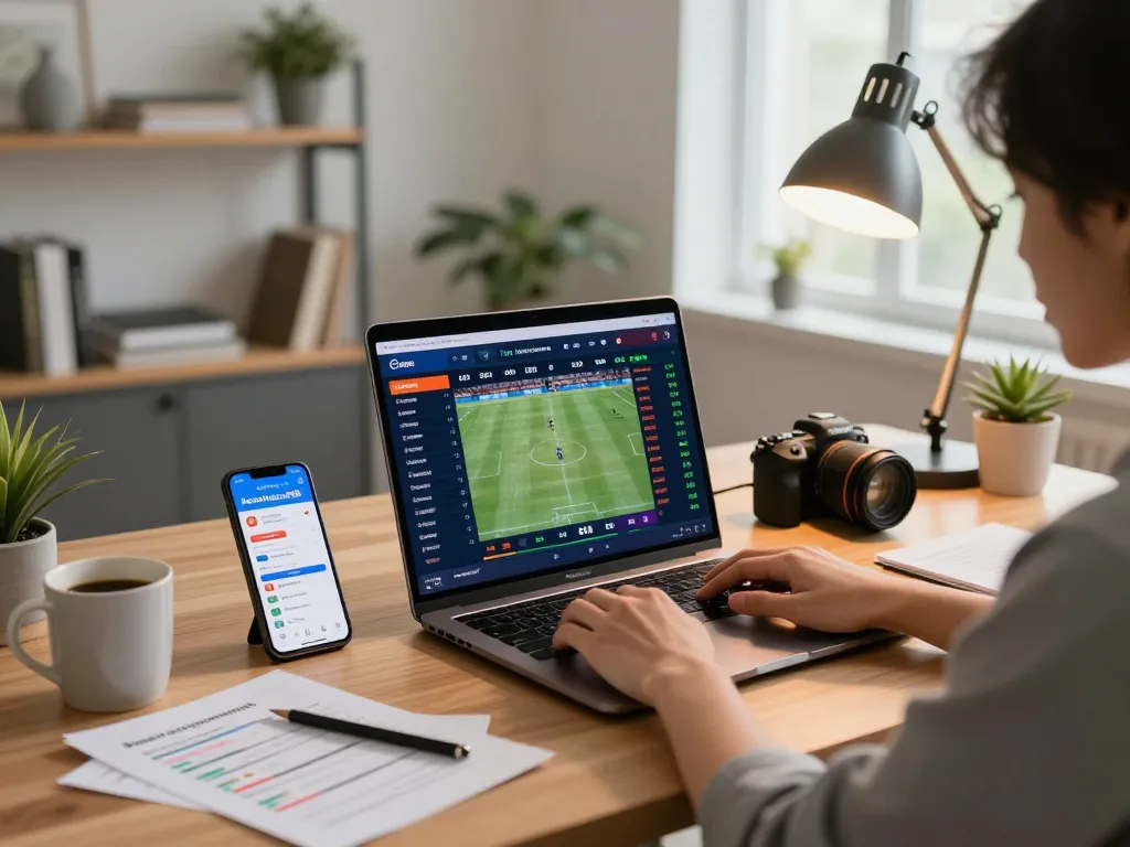 Engaging with keonhacaii88 online betting app at home, showcasing sports odds and strategies.