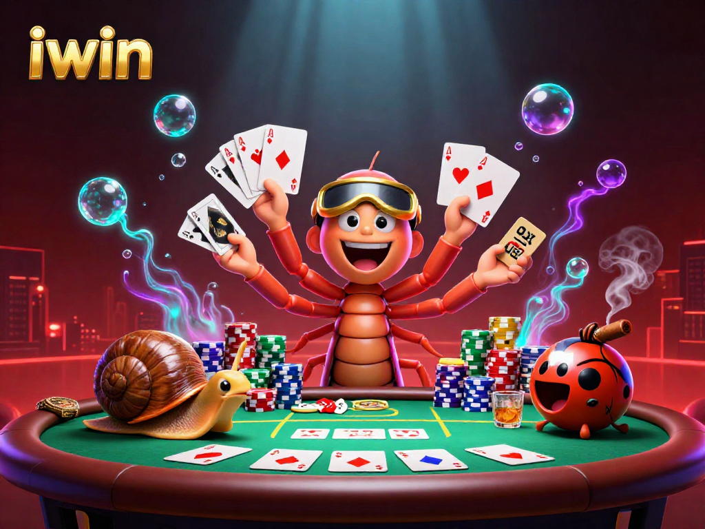 Join the fun at iwin with an exciting 3D illustration of a dealer and high-rollers at a vibrant poker table.