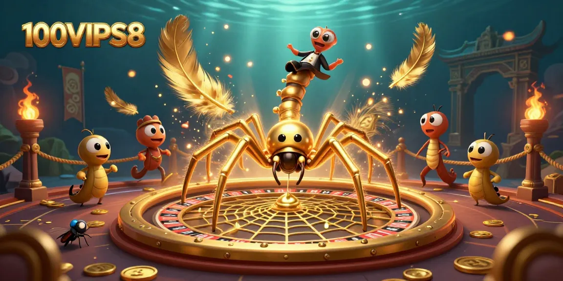 Experience dynamic betting action at 100VIPS8 with a golden spider spinning a roulette web.