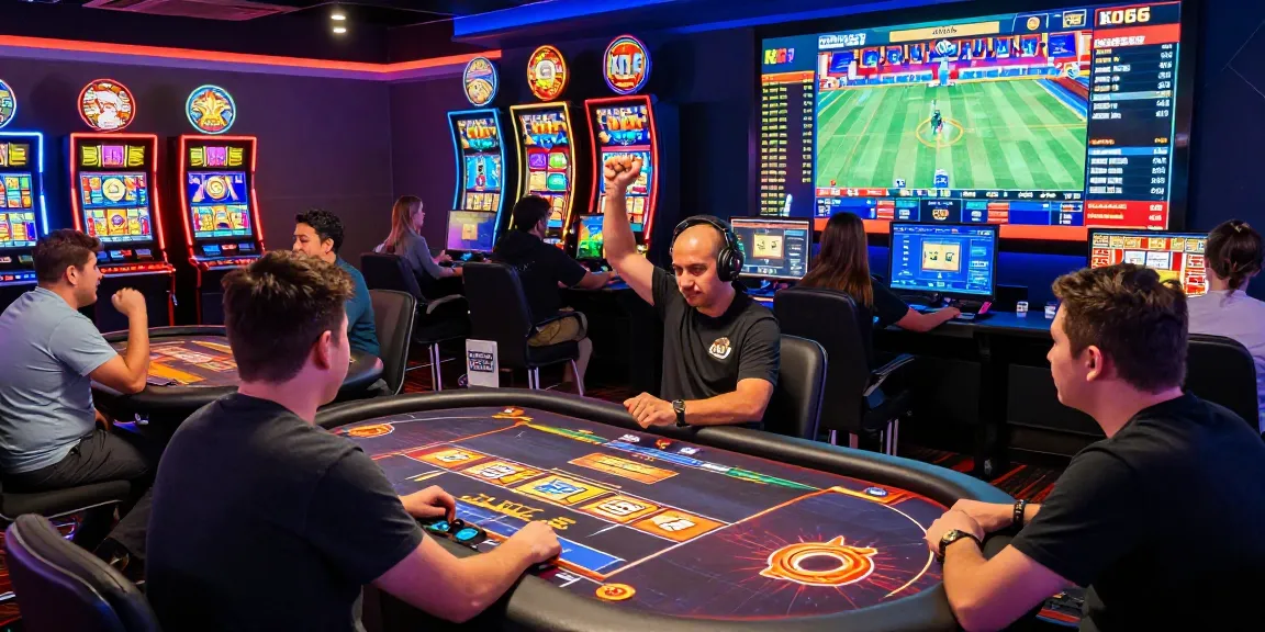 KO66 online casino gaming environment with players at tables and vibrant slots.