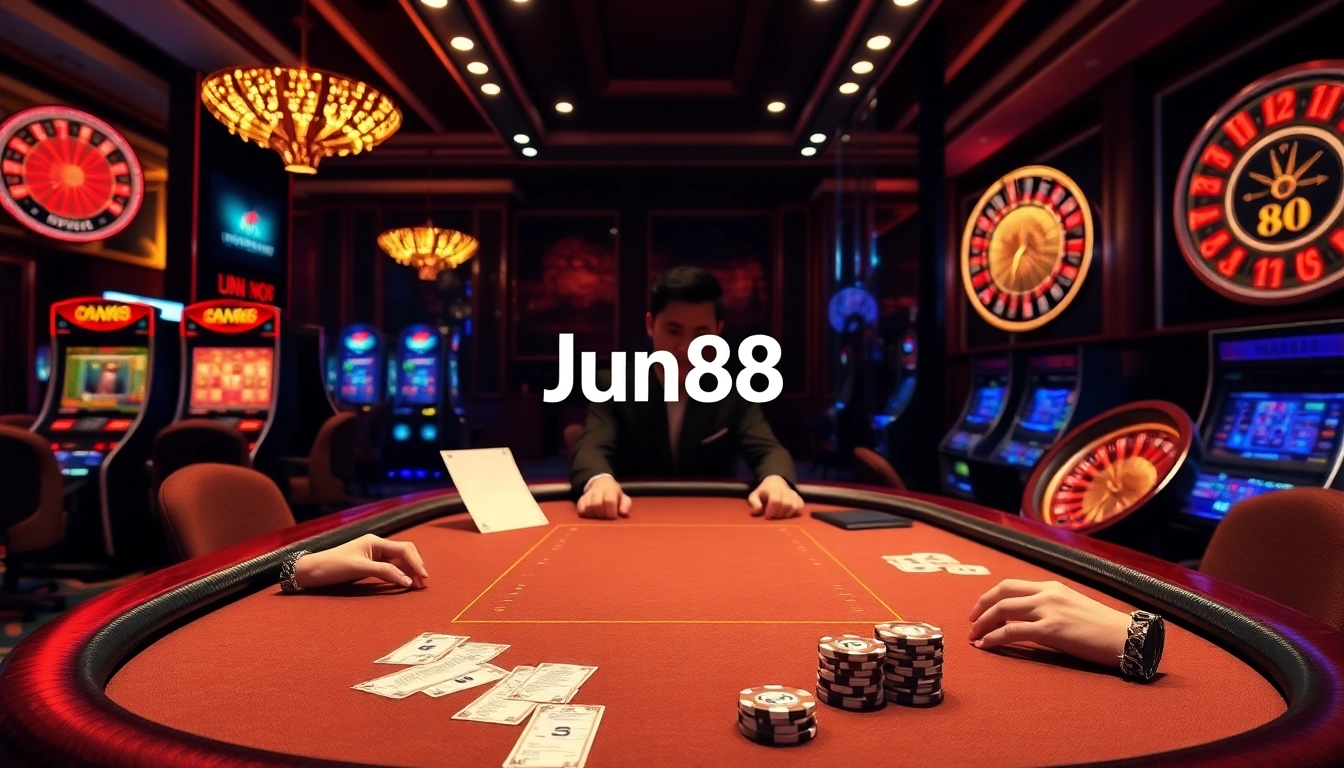 Jun88 offers an exhilarating casino experience with poker and roulette games in a luxurious setting.