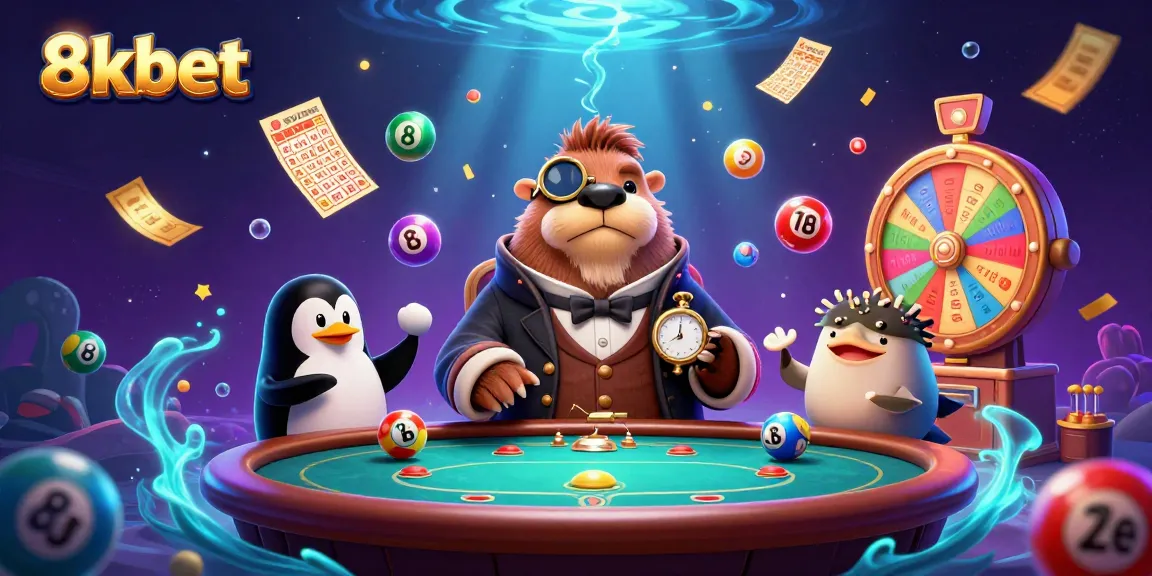 8xbet brings excitement with a jolly walrus poker game surrounded by dynamic lottery elements.