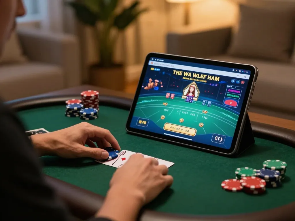 Engaging poker gameplay on 89bet com showcasing strategic betting in a cozy home setting