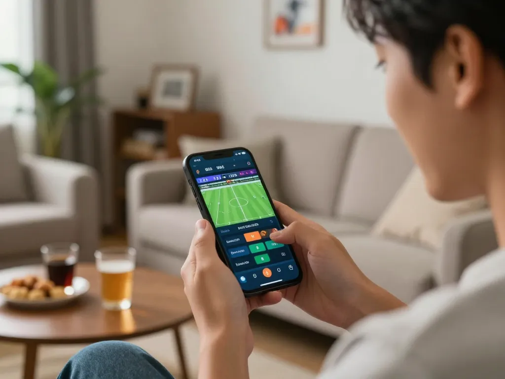 Engaged player analyzing keo nha cai 5 betting options on a mobile app