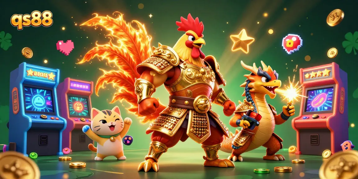 Join the excitement of qs88 with vibrant characters and gaming elements in this dynamic illustration.