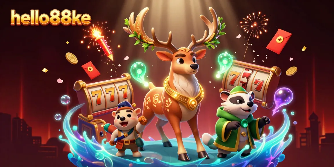 Experience thrilling gaming action at hello88ke, featuring vibrant slot reels and dynamic characters.