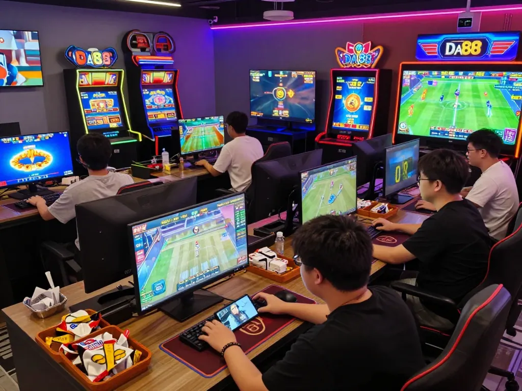 Interactive gaming scene at DA88 showcasing players engaged in online games and sports betting.