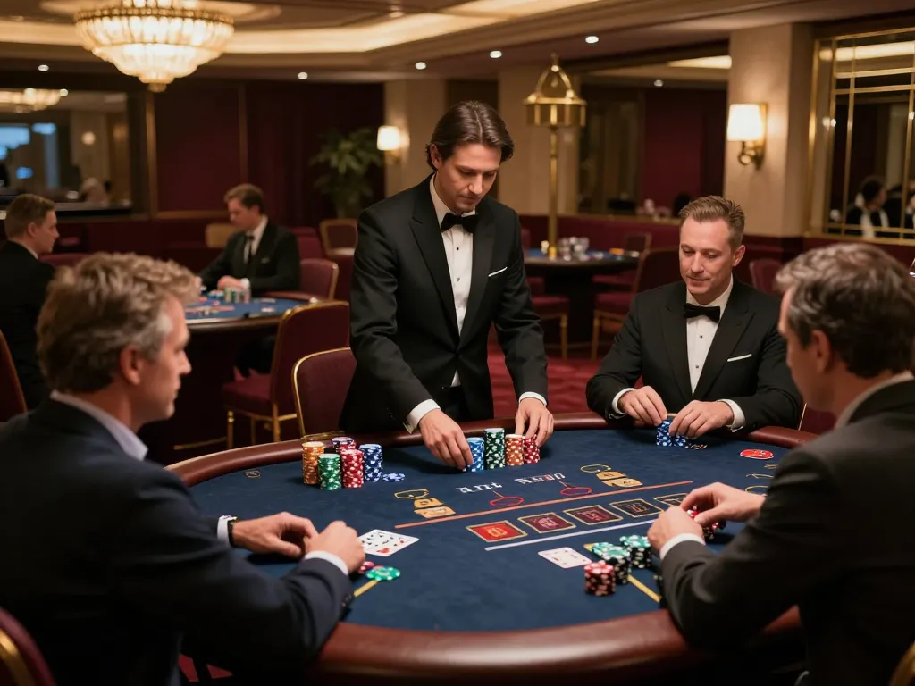 Players enjoying Blackjack at Onbet casino with vibrant lighting and focused gameplay