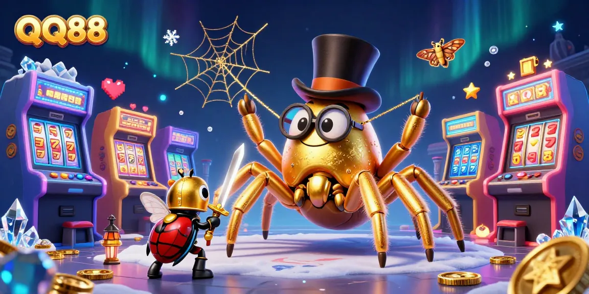 Experience thrilling moments with QQ88 in this vibrant 3D casino adventure illustration.