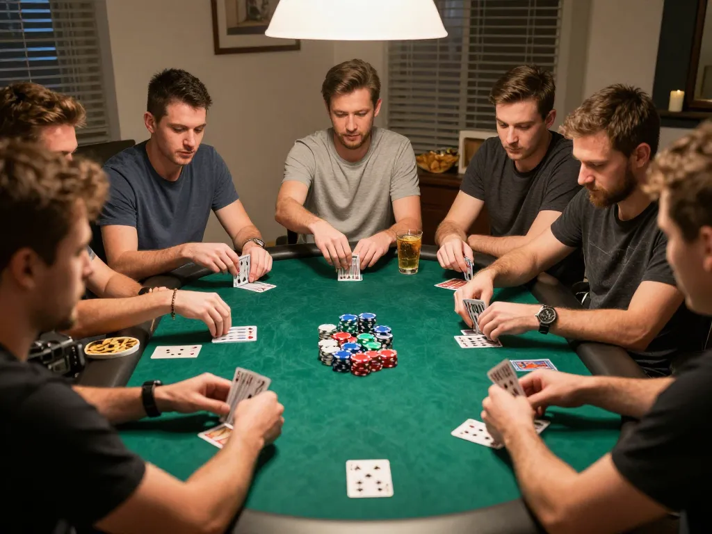 Friends enjoying a home poker night using qh88go for an immersive gaming experience