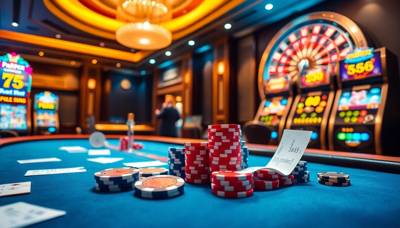 Experience thrilling gameplay at https://ok8386s.com/ with a vibrant casino scene showcasing poker and roulette excitement.