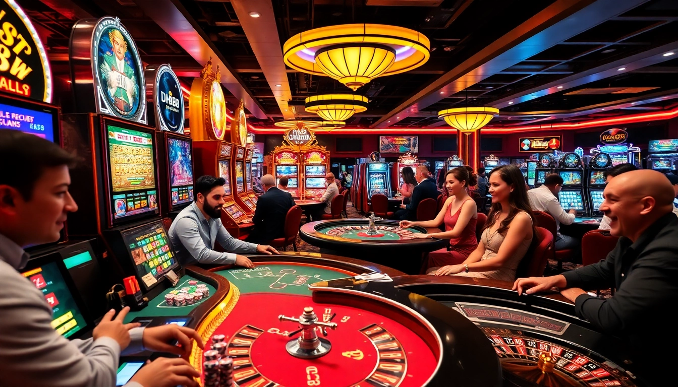 Players enjoying high-stakes games in a luxurious casino setting featuring dh88 themes and vibrant gambling elements.