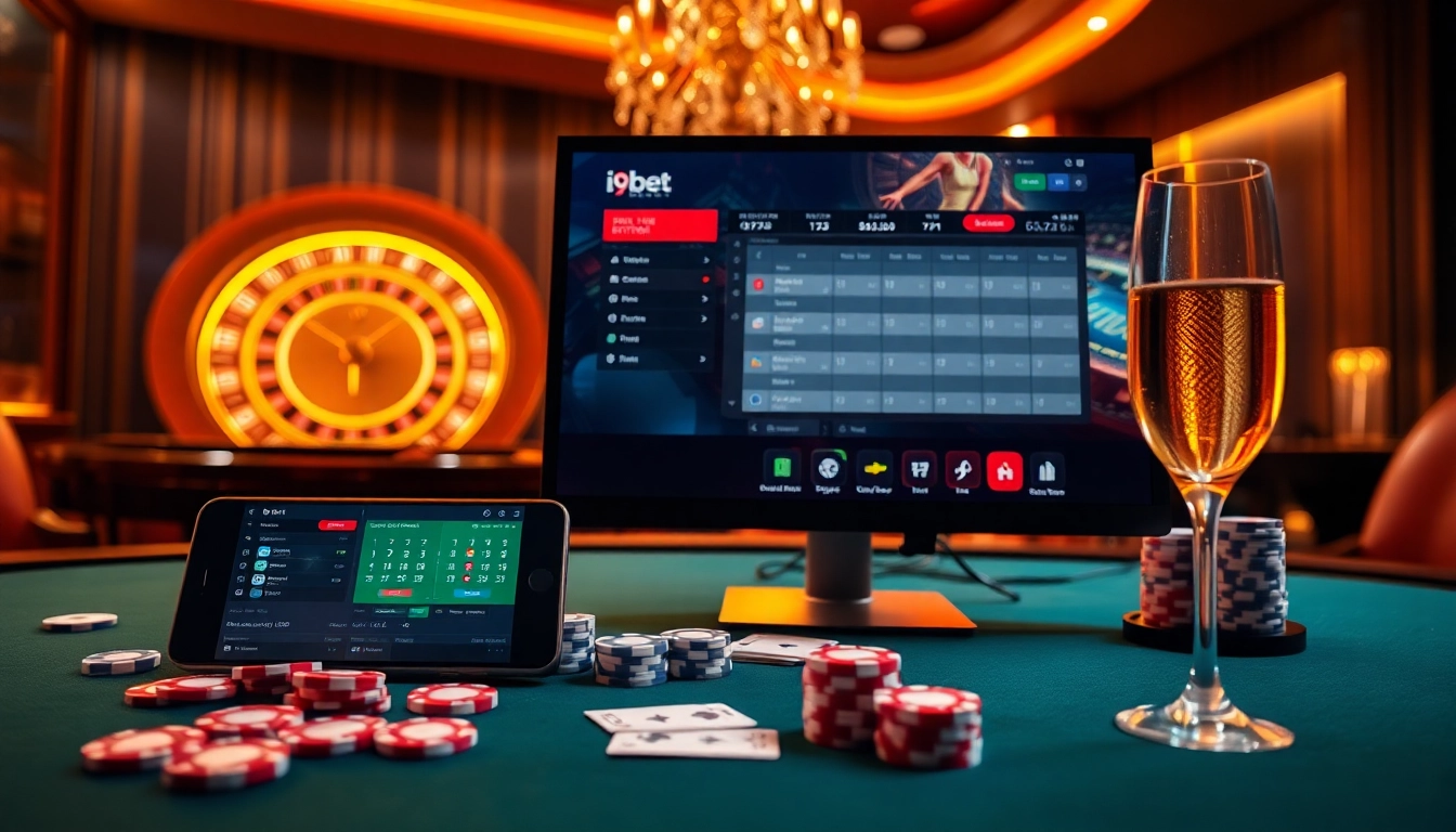 Experience the thrilling world of i9bet with interactive gambling elements and stylish casino visuals.