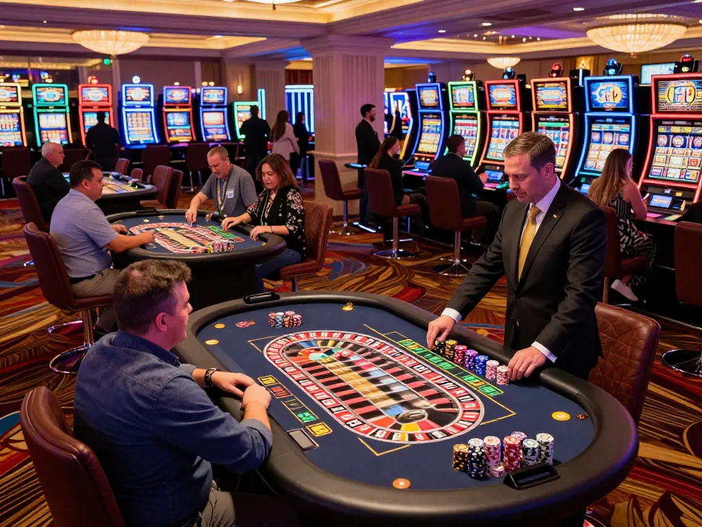 Exciting gaming scene at go88 casino with enthusiastic players at roulette tables and vibrant atmosphere.