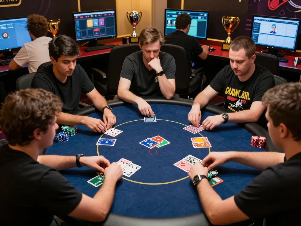 Players actively competing in an online poker game on 33win, showcasing digital cards and chips in fast-paced action.