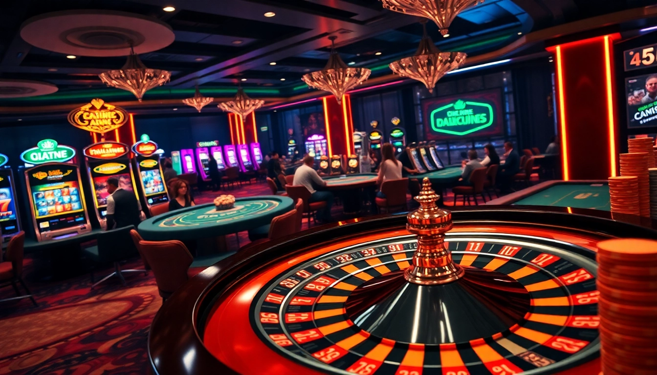 The dynamic atmosphere at nhà cái kim88 showcasing engaging casino games with roulette and poker tables.
