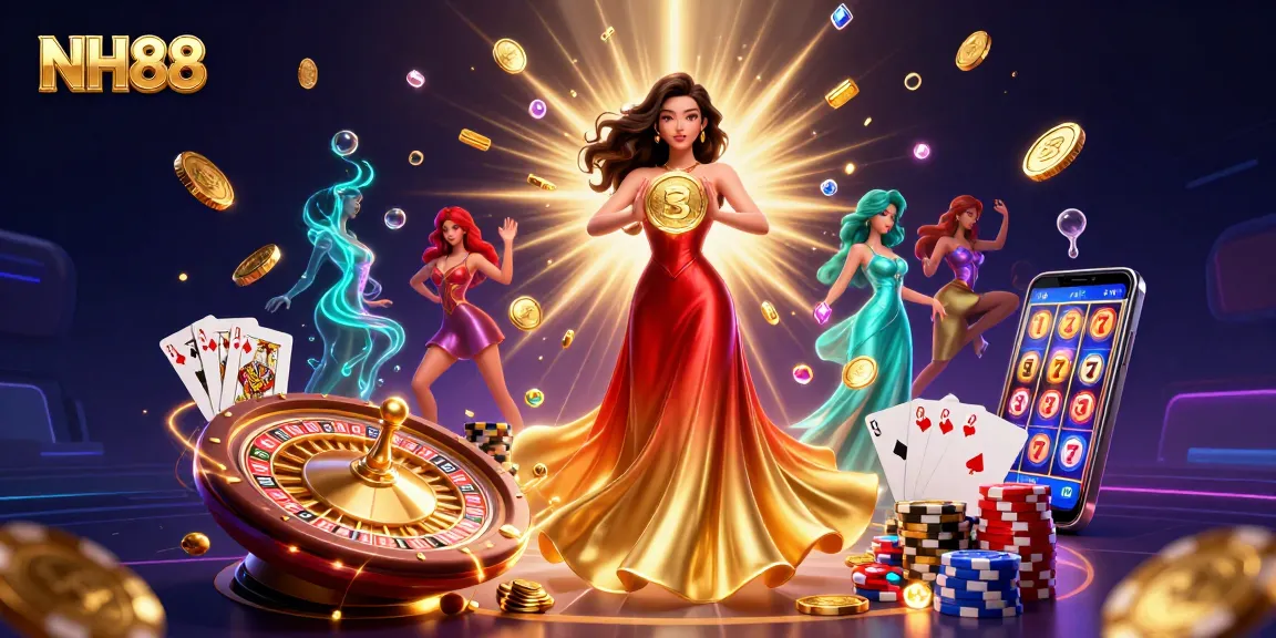 Experience the thrill of winning at NH88 with a stunning digital illustration featuring casino elements.