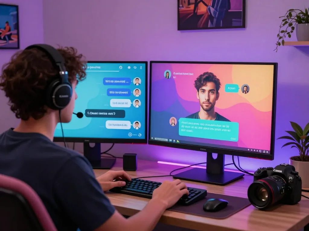 Engaging AI porn chat experience with interactive avatar and cozy workspace.