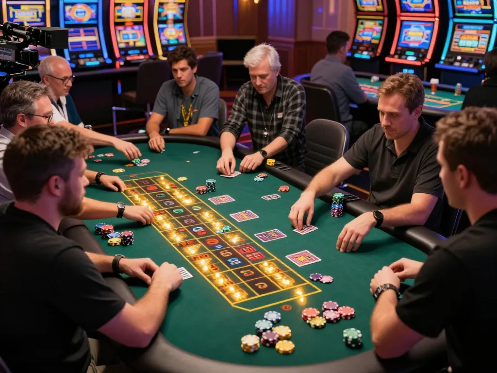 Watch players engage in high-stakes gambling at digitalwala casino, showcasing vibrant game tables.