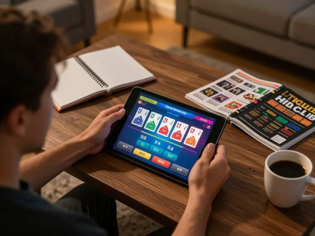 Engaged player enjoying Hitclub mobile game at home, showcasing strategy and betting interface