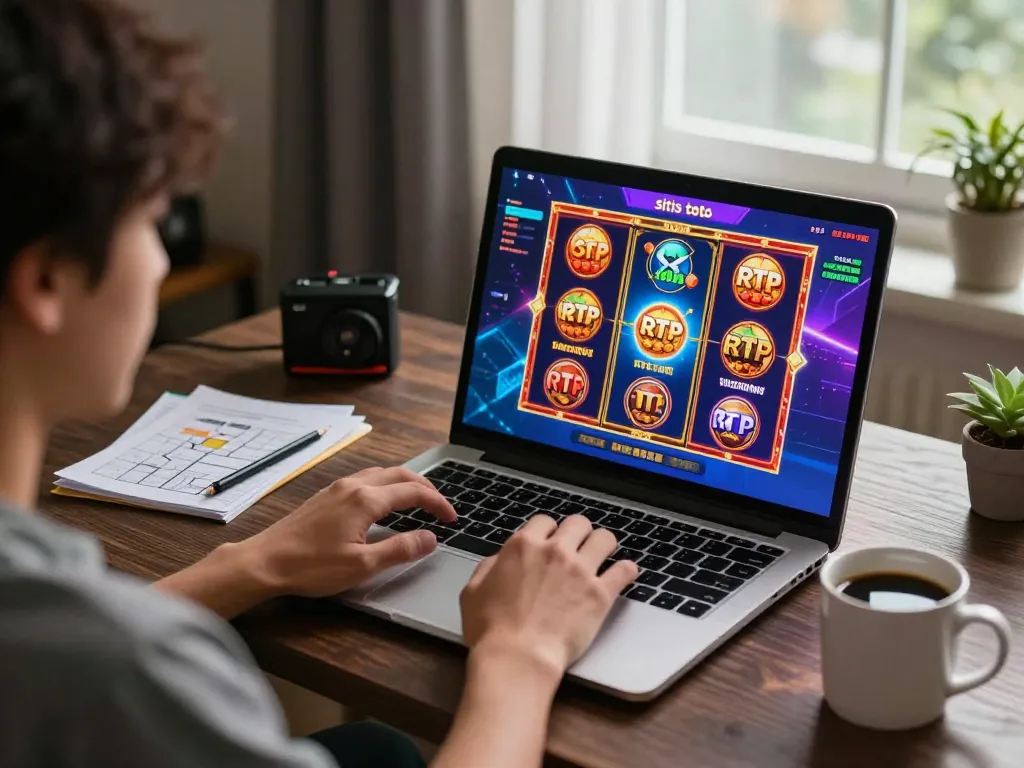 Pengalaman bermain game online yang menarik di situs toto dengan permainan slot RTP tinggi pada laptop yang bergaya.