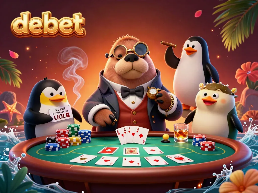 Experience the thrilling debet action at an underwater poker table with vibrant characters and casino elements.