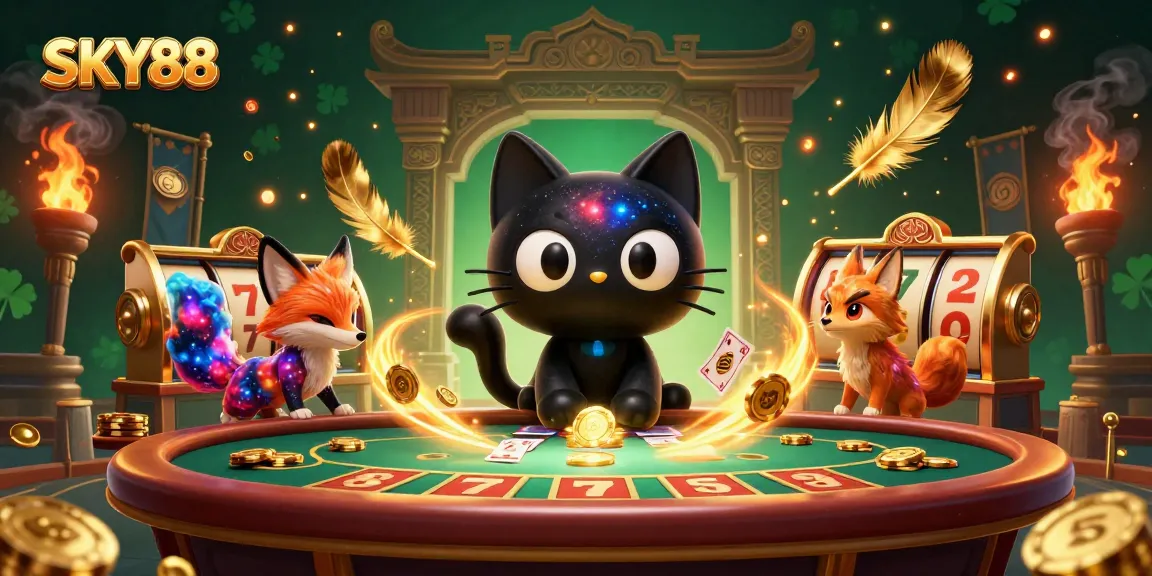 Experience the thrill of SKY88 with vibrant slot games and cosmic fun at this immersive casino scene.