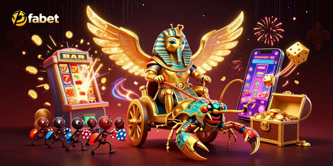 Engage in thrilling gameplay with fabet's colossal golden scarab beetle in an electrifying casino scene.
