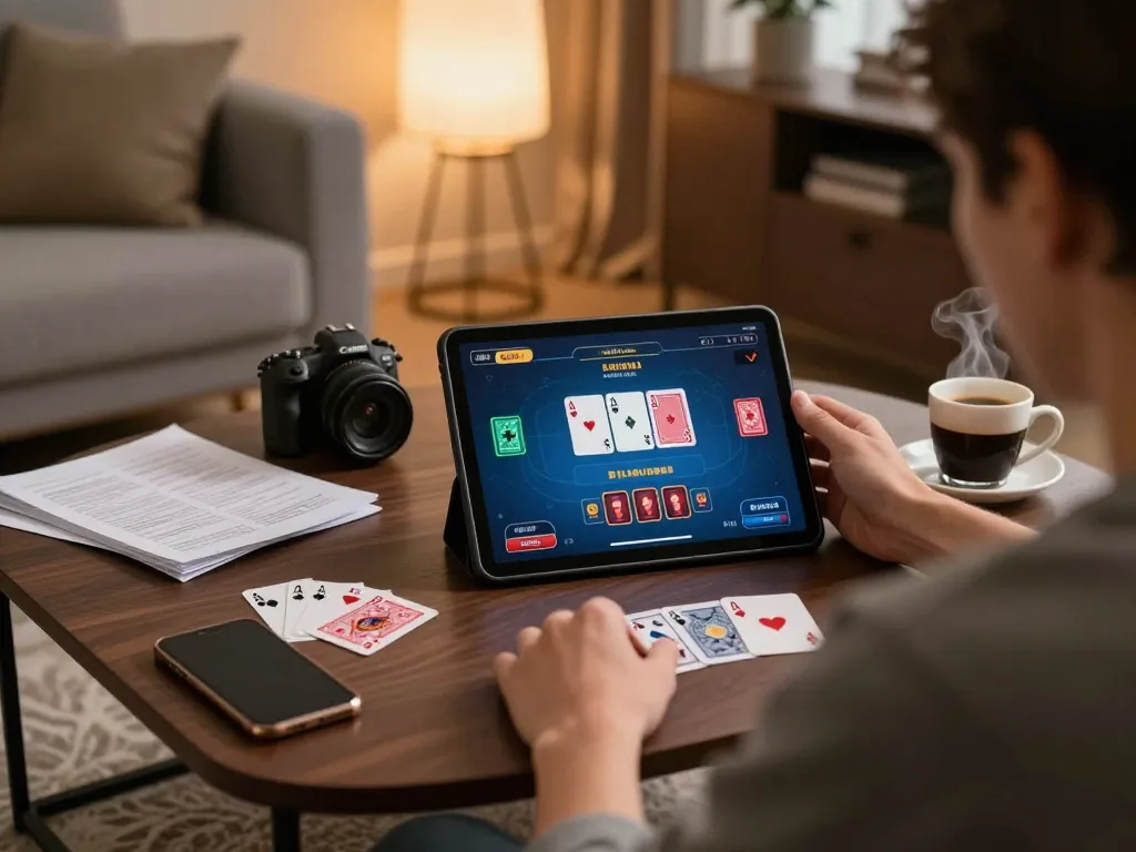 Player engaging in an online poker game on LV88 while analyzing strategy notes.
