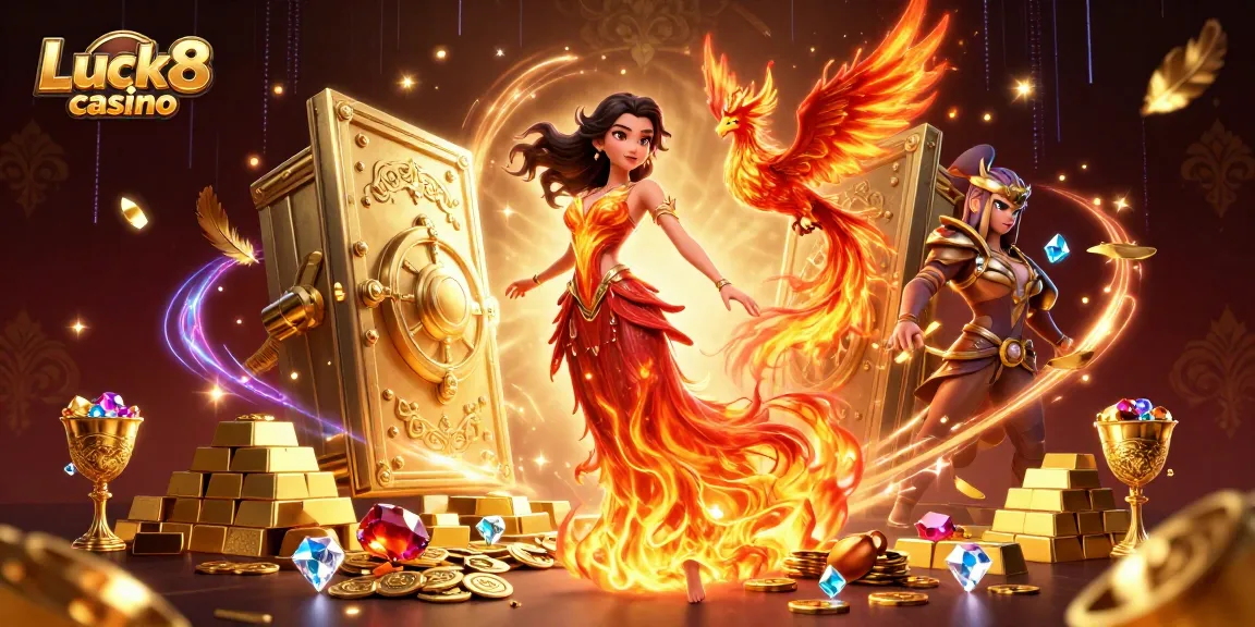 Engage with Luck8 casino's vibrant experience amidst golden treasures and magical energy.