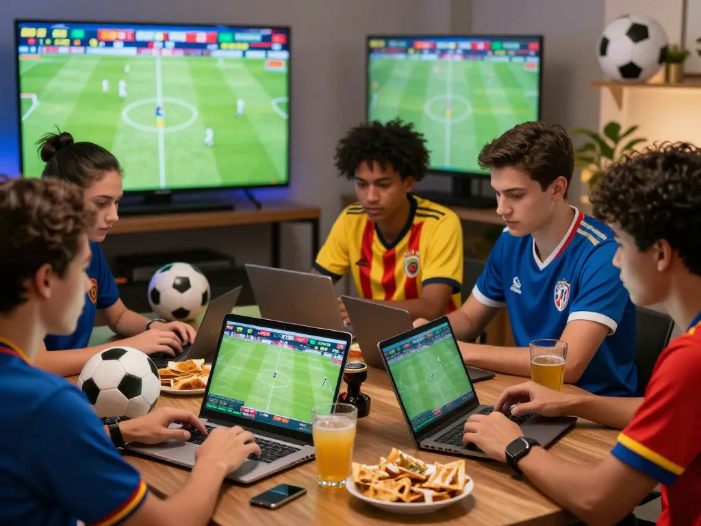 Cá độ bóng đá enthusiasts engaging in live betting during a thrilling football match.