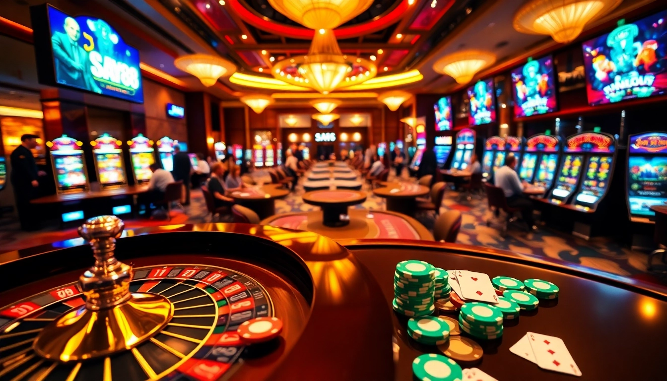 Experience thrilling betting action at SAY88 casino with vibrant poker chips and roulette tables.