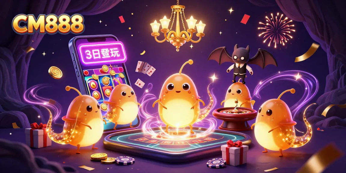 Experience CM888's thrilling casino adventure with glowworms in a vibrant 3D illustration.